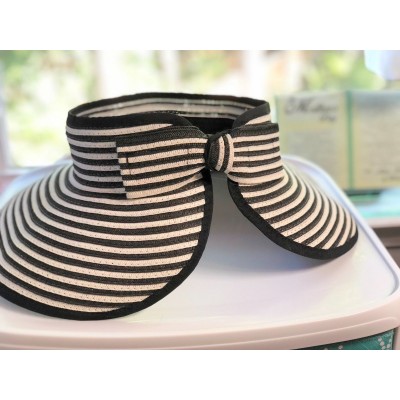 Charlie Paige Wide Brim Black and White Summer Beach Hat Bow Back Topless  eb-66073110